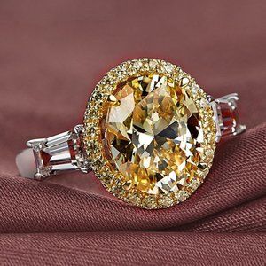 🔥 Refine Oval Pure Royal Yellow Zircon Elegant Rings for Women, PD448